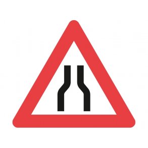 A43.1, vejskilt 90 cm. Indsnvret vej